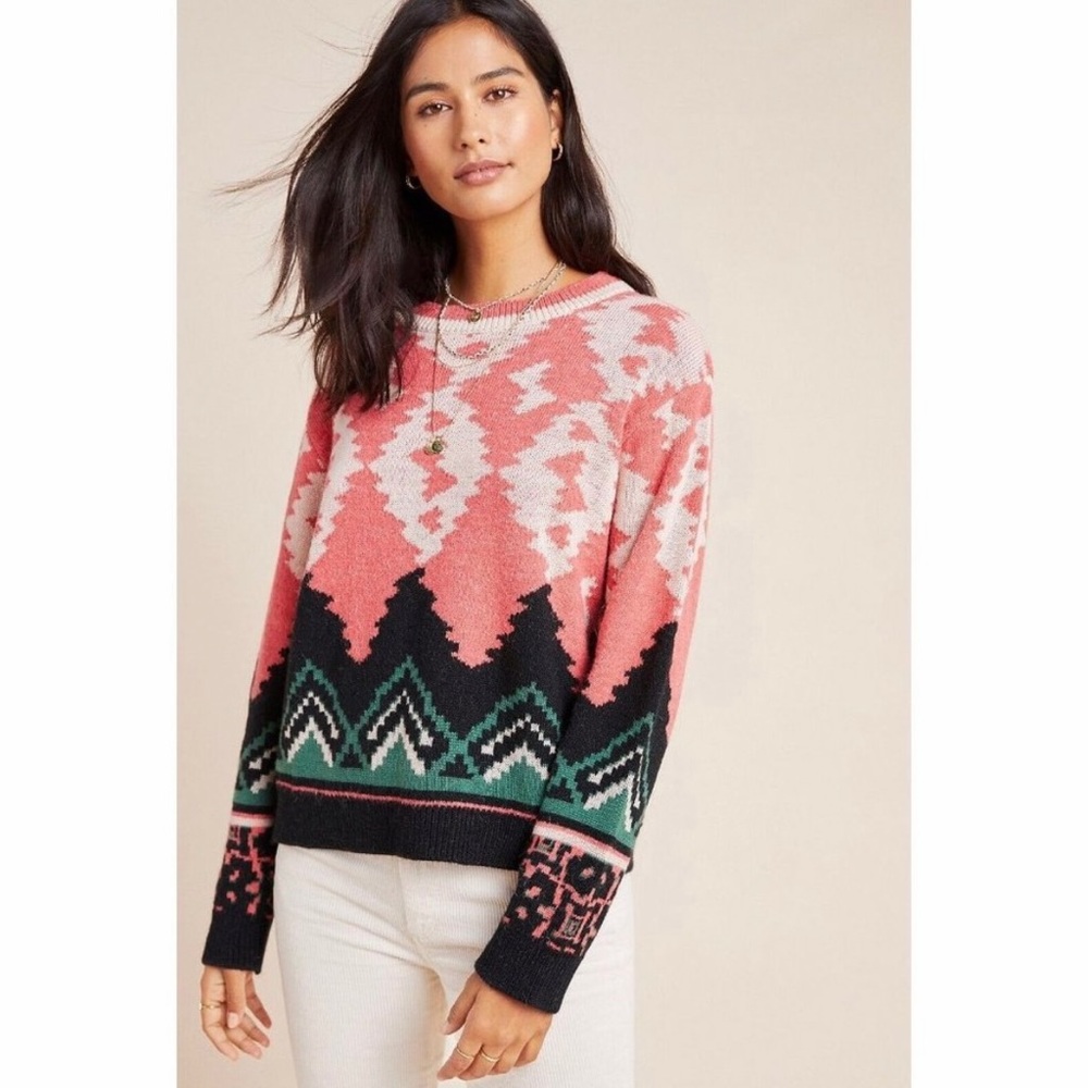 ALDOMARTINS Anthropologie Nieves Pullover Abstract Plus Sweater